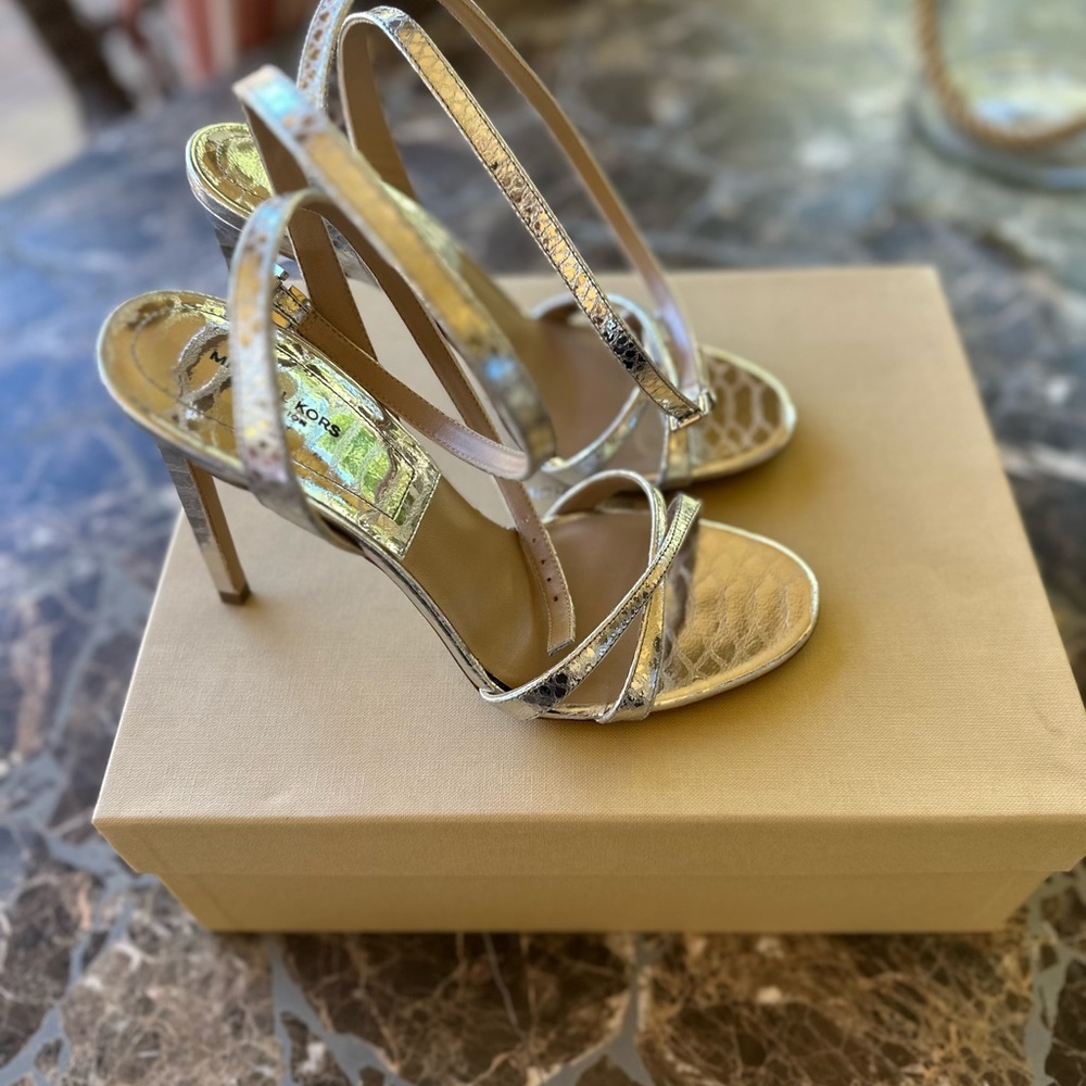 Elegant Silver Strappy Heels $600 original price